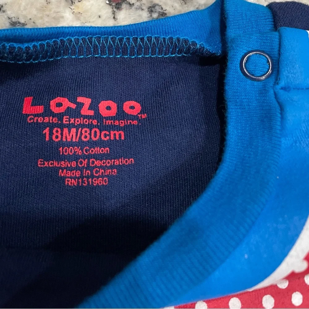 LAZOO Infant Boys Red and Blue Giraffe Bodysuit Romper Like New Size:18M